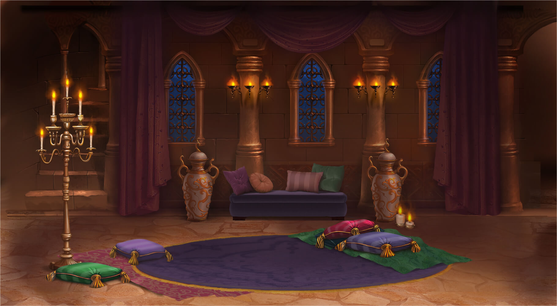 DirtyLeague tower arena: dark fantasy stage with glowing stones